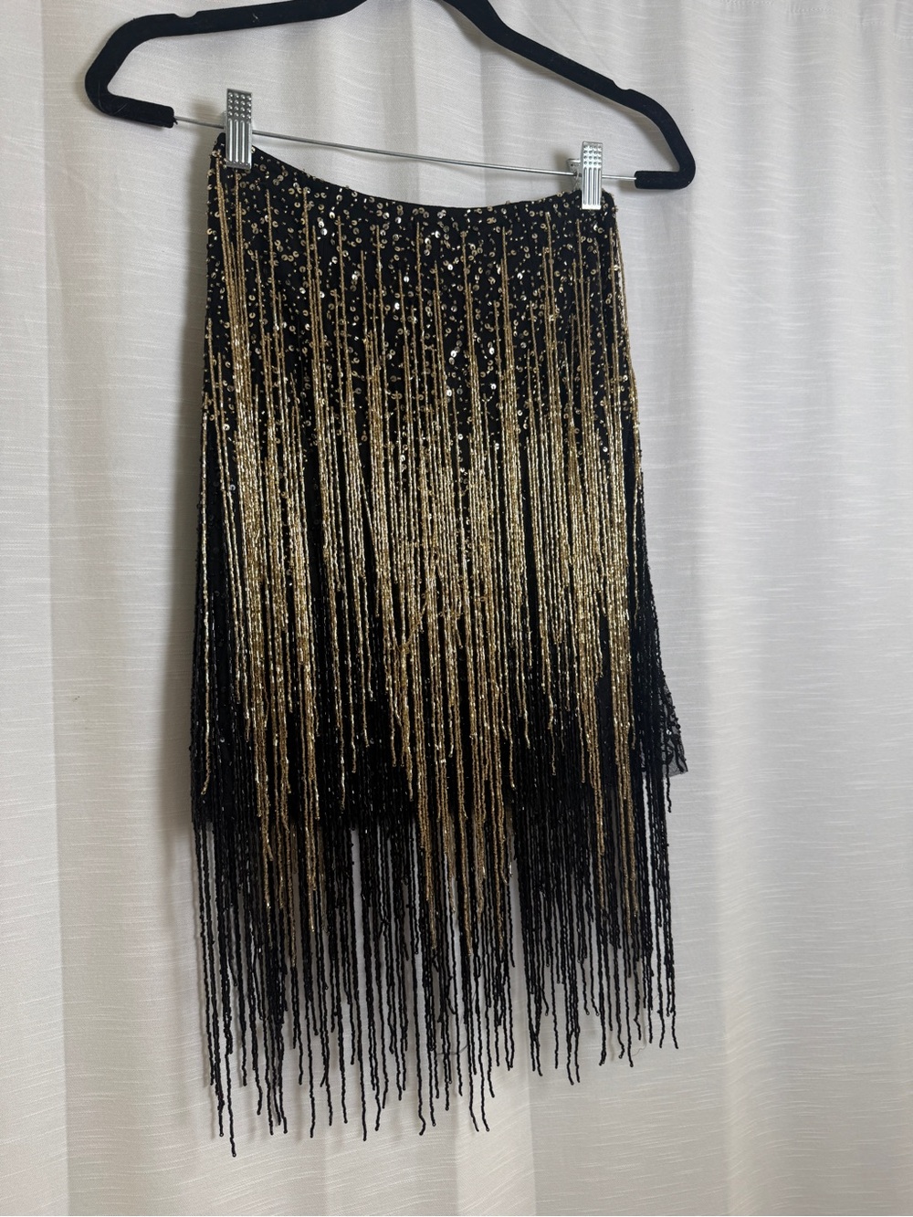Nasty Gal Black & Gold Beaded Fringe Skirt Gatsby Festival Luxe | NWT Size 0 - Picture 8 of 15